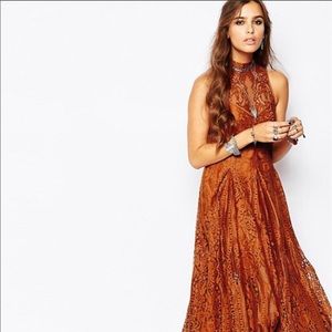Free people angel rays lace trapeze midi copper